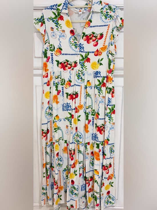 Jane and Delancey Dresses & Skirts - PRELOVED SZ M Jane & Delancey Tiered Maxi Dress in White with Bright Citrus